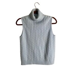 Evelyn Grace Cashmere Vest Women Medium Blue Excellent Cable Knit Turtleneck